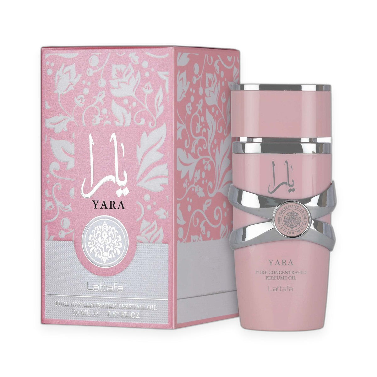 Lattafa Yara Pink perfume oil 20ml on white background
