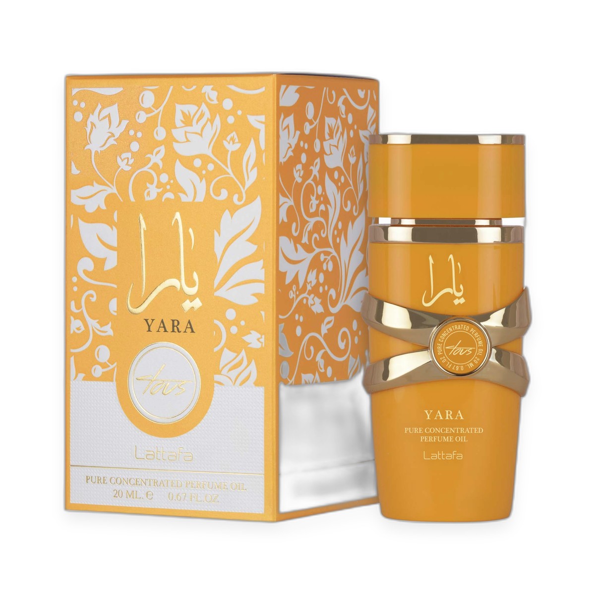 Lattafa Yara Tous perfume oil 20ml on white background