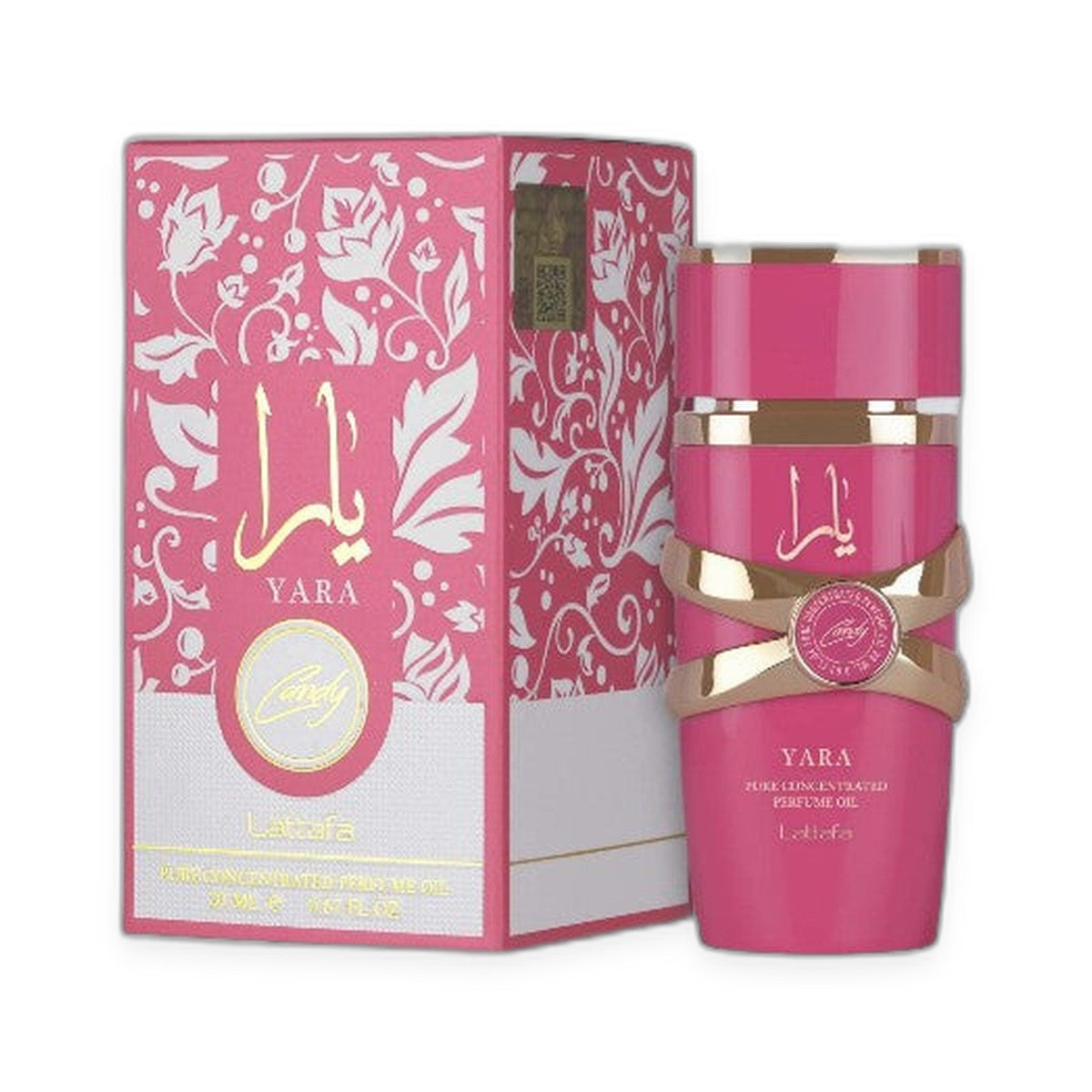 Lattafa Yara Candy perfume oil 20ml on white background