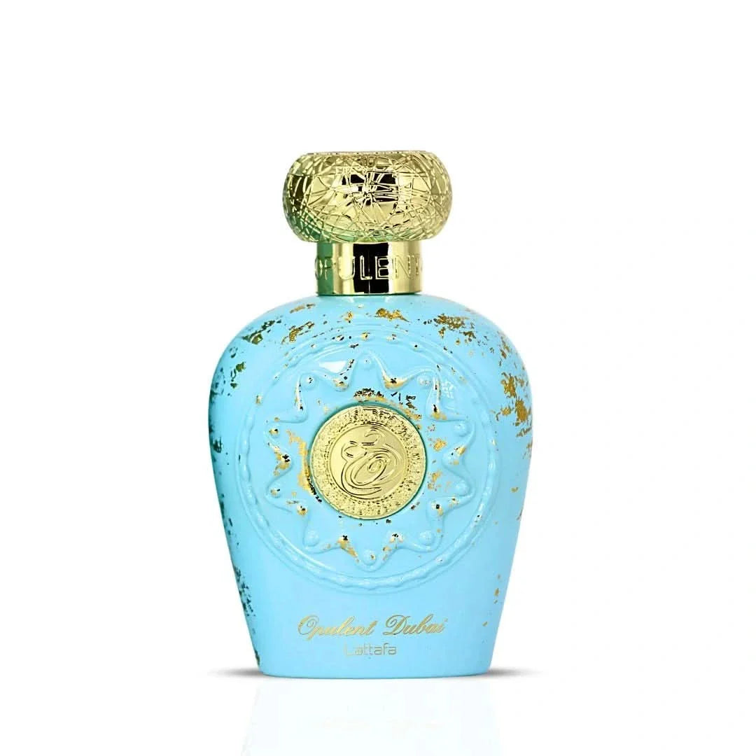 Lattafa Opulent Dubai perfume bottle and box