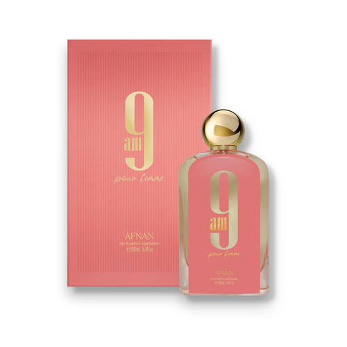 Perfume bottle and packaging with '9' design on a white background