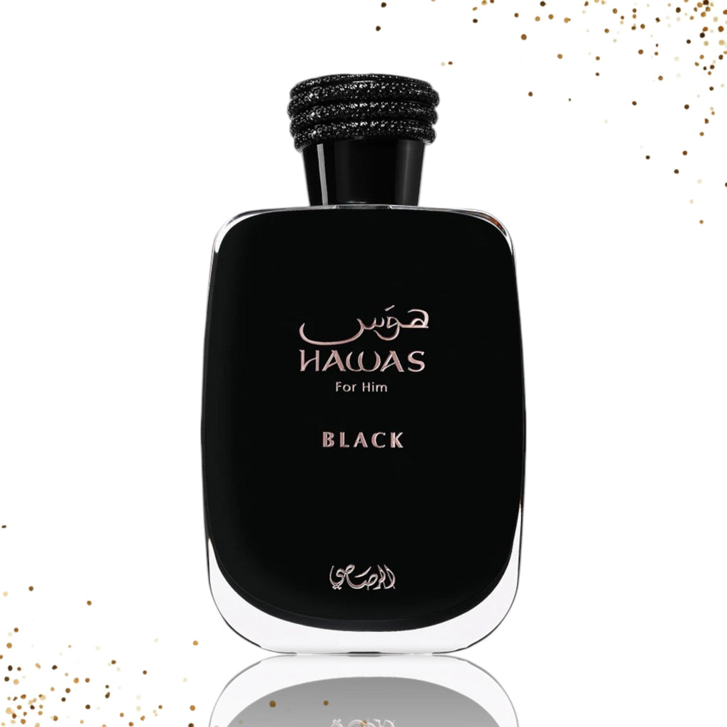 Hawas Black Rasasi perfume bottle and box