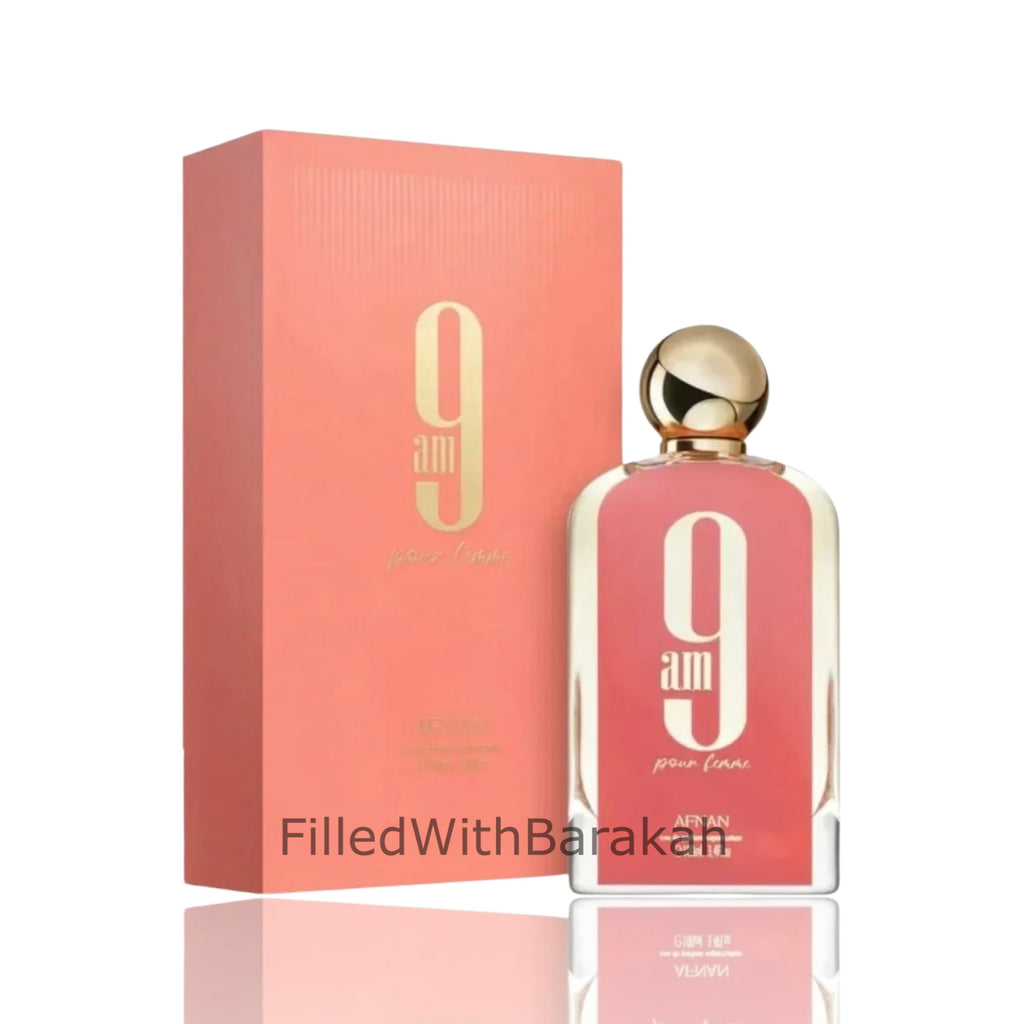 Afnan 9AM Pour Femme pink eau de parfum bottle close up