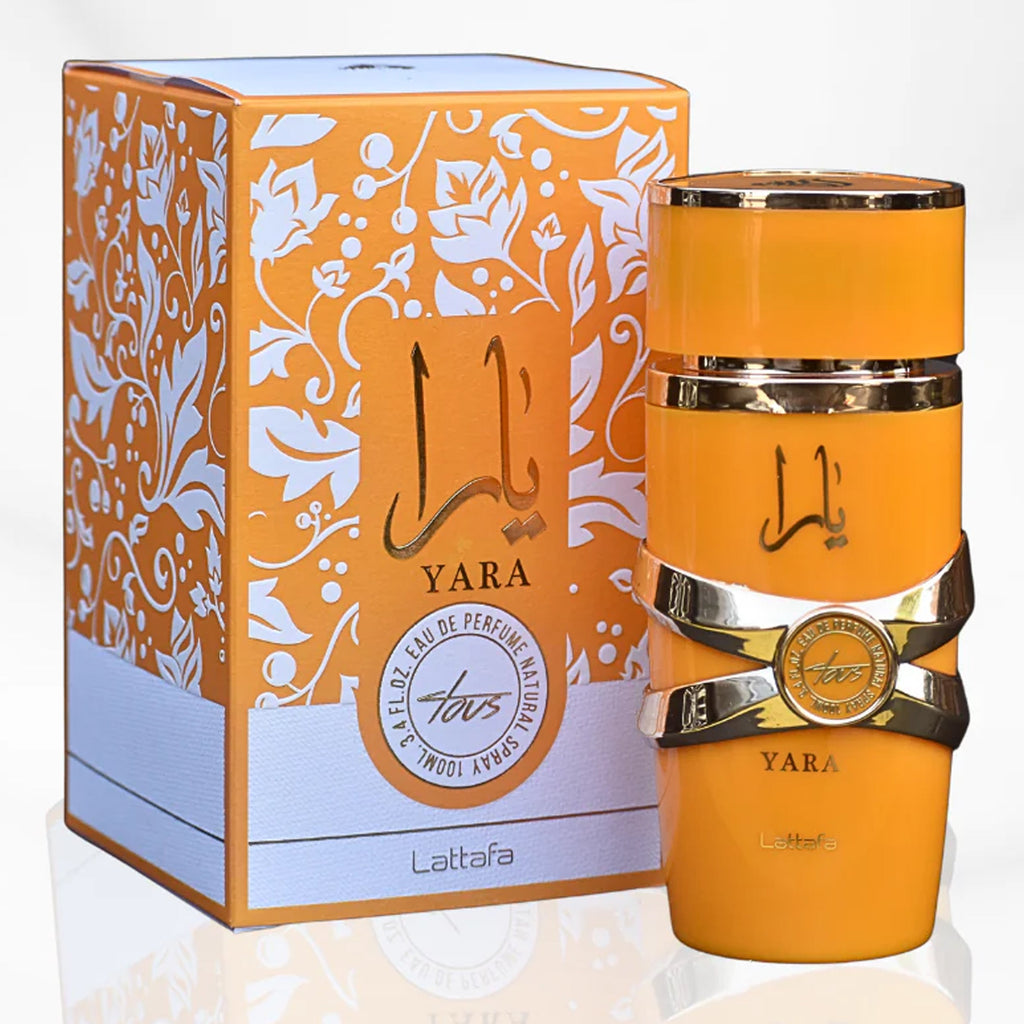 Lattafa Yara Tous perfume bottle and box