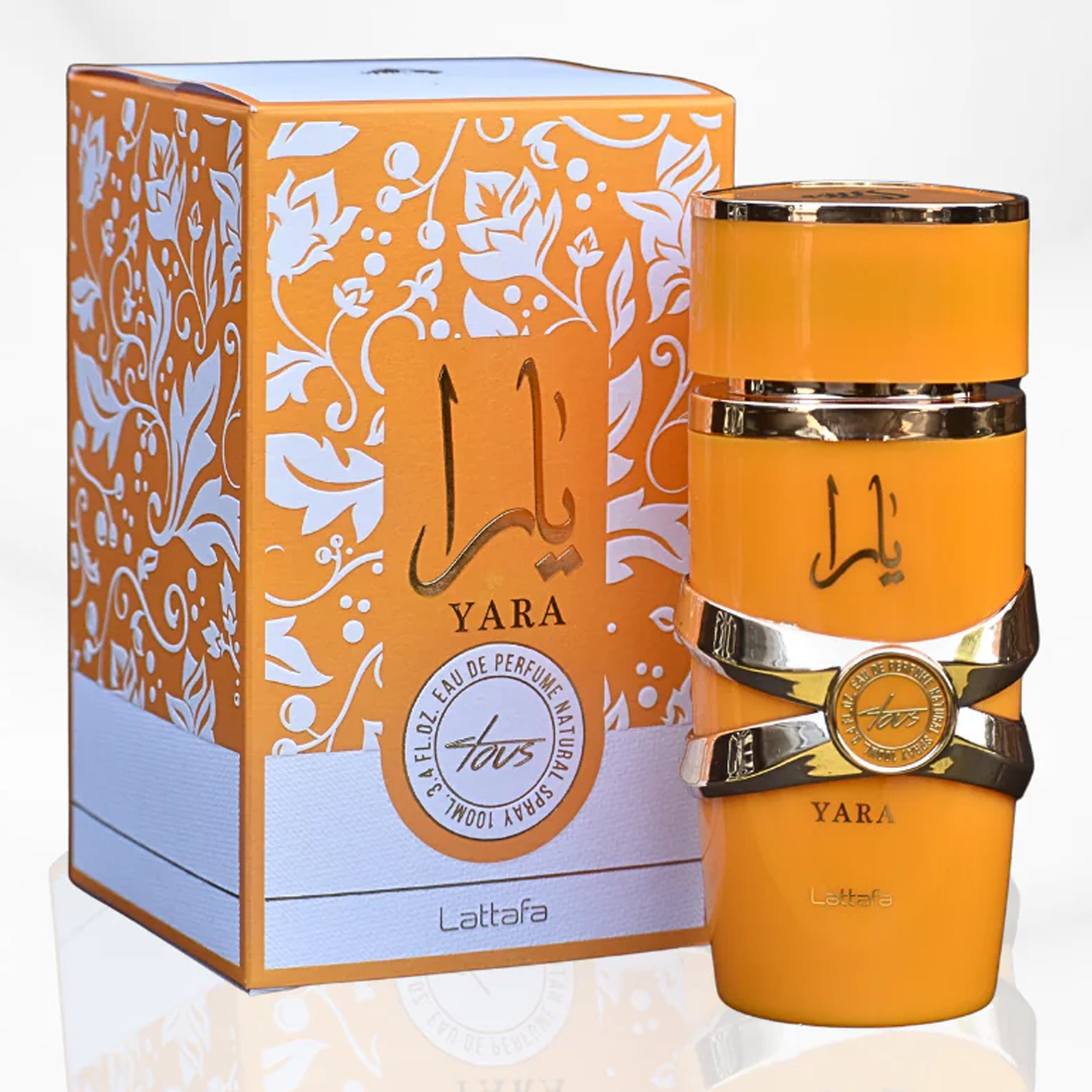 Lattafa Yara Tous perfume bottle and box